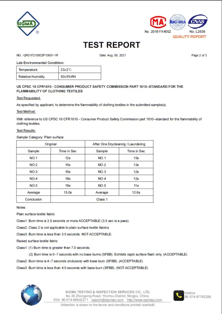 Wholesale yoga pants of flammability test report